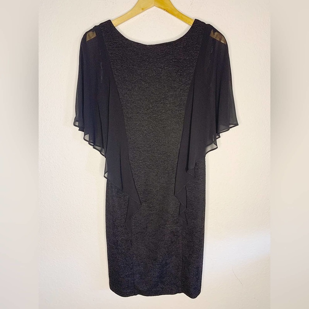 Joseph Ribkoff Black Short Butterfly Sleeve Hem Detail Midi Dress Size 10